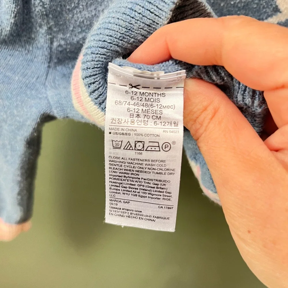 Baby Gap Blue Heather Cat Graphic Cotton Knit Sweater 6-12‎ Months 525890-00